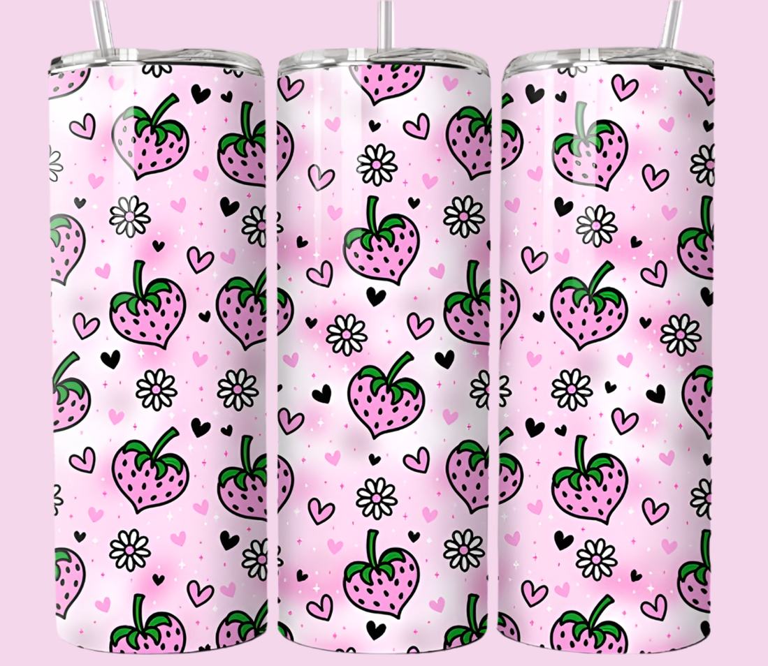 Strawberries, 20oz tumbler with lid & straw straight