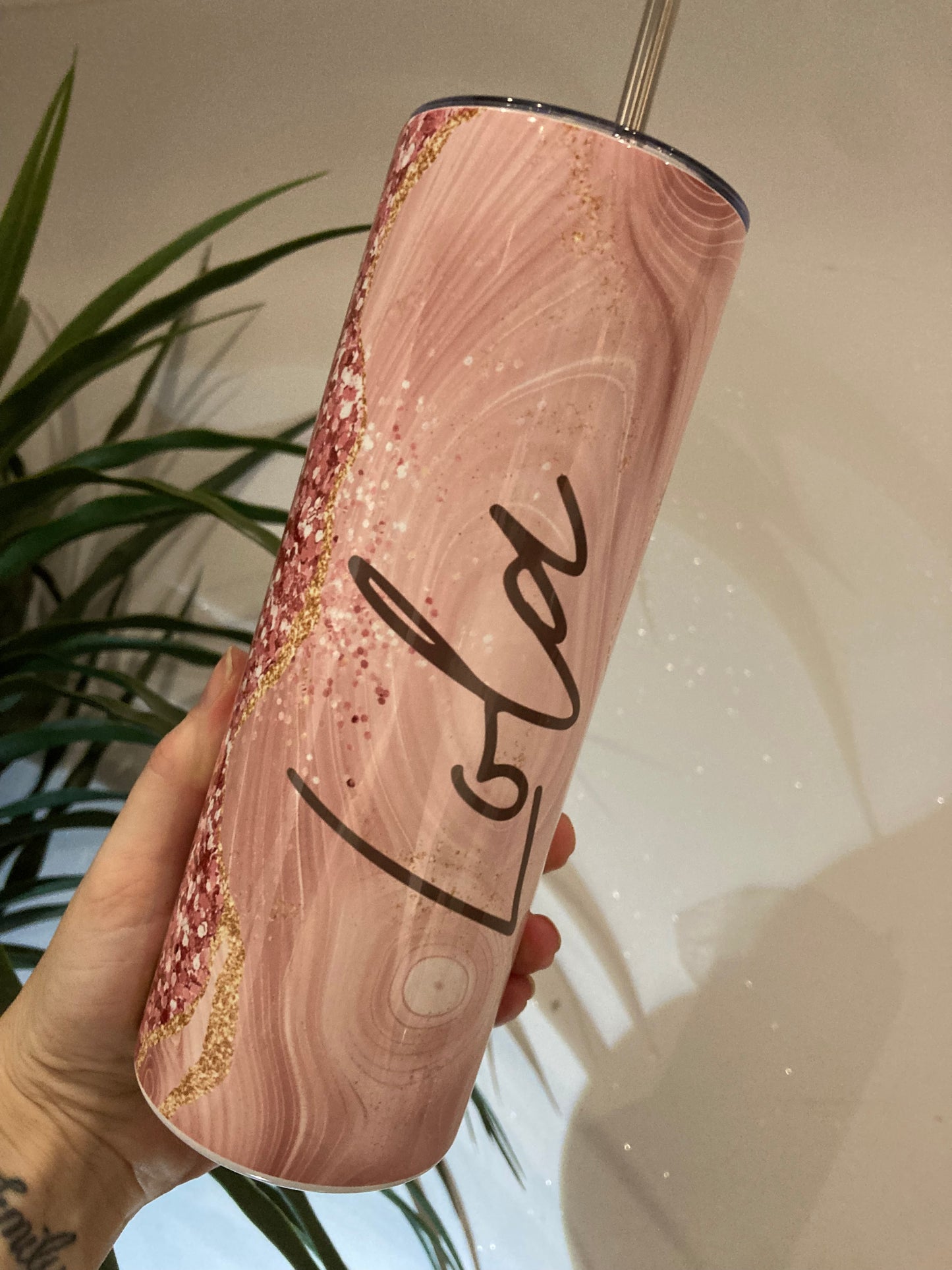 Personalised pink name tumbler, straight