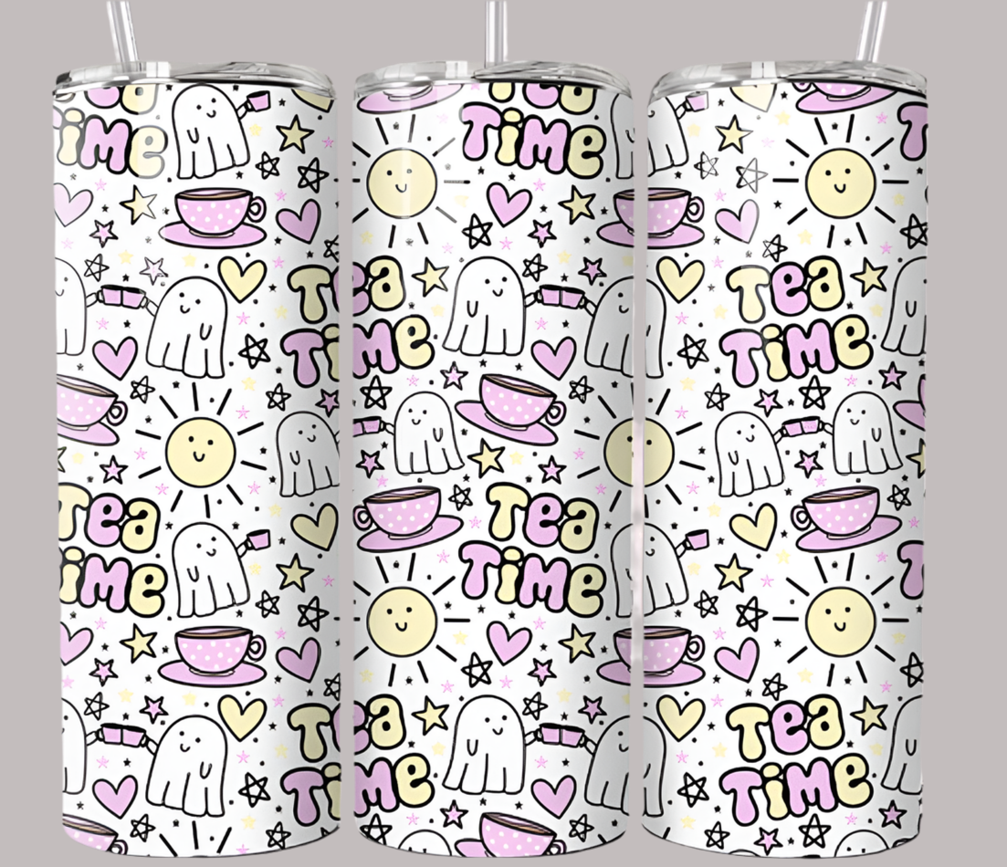 Tea time ghost, 20oz tumbler with lid & straw straight