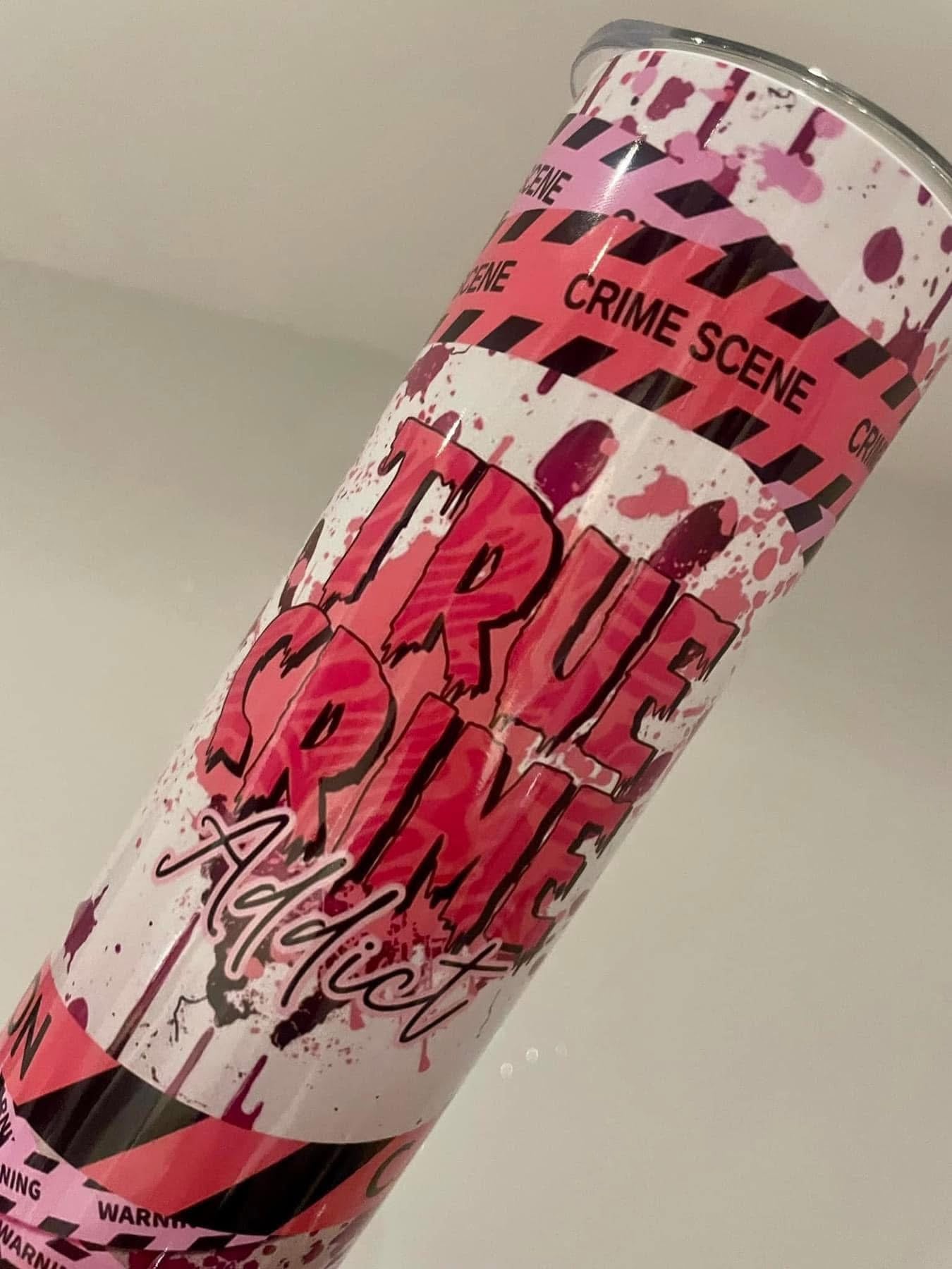 Pink true crime 20oz tumbler, straight