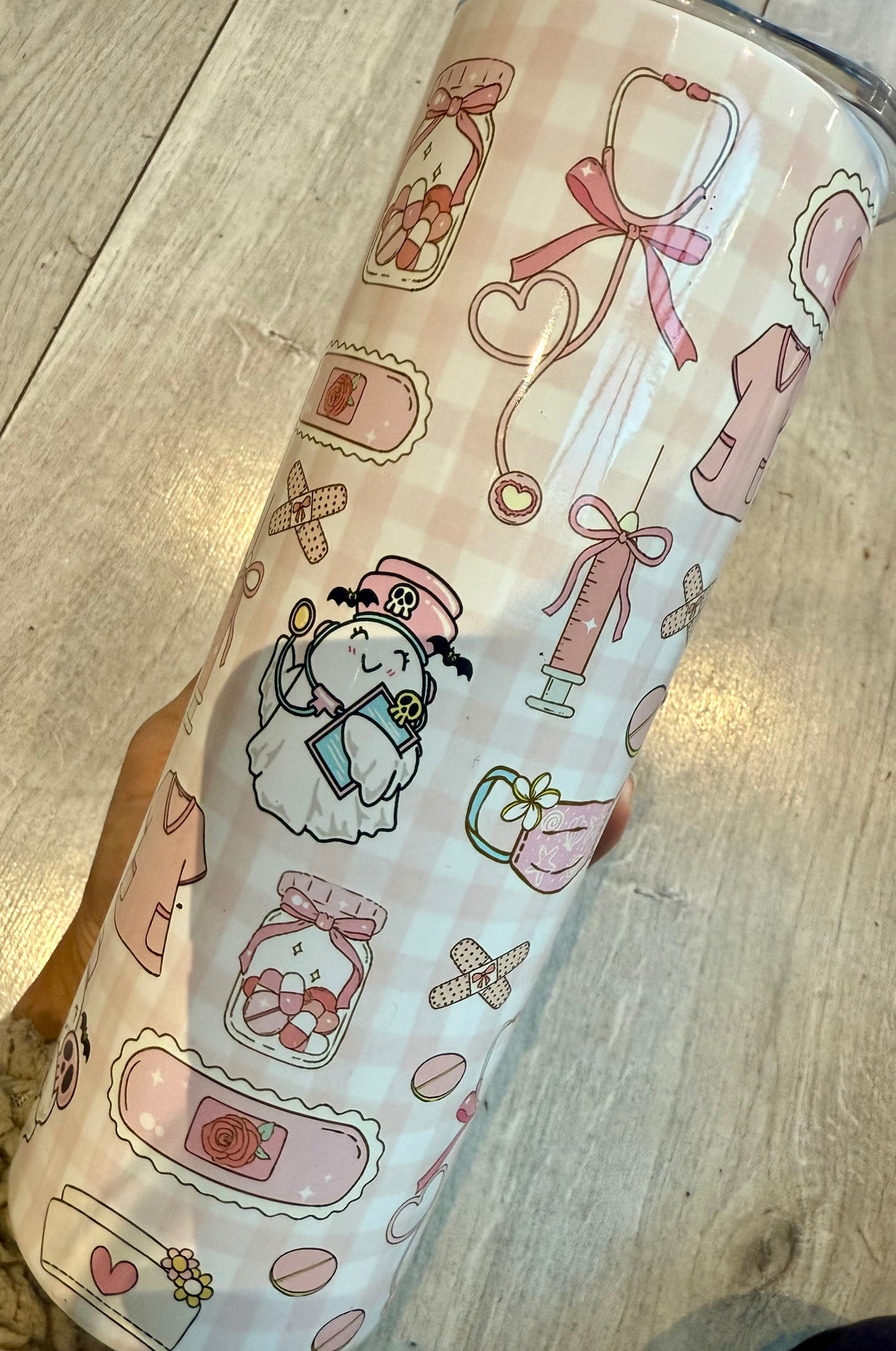 20oz tumbler Cute Ghost Nurse design straight