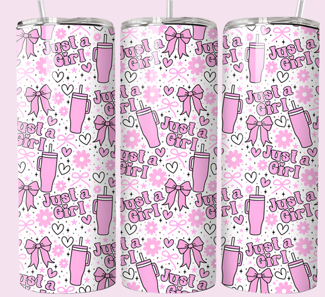 Just a girl, 20oz tumbler with lid & straw straight