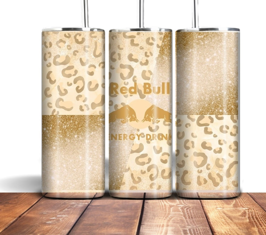 Leopard print gold 20oz tumbler for hot or cold drinks straight