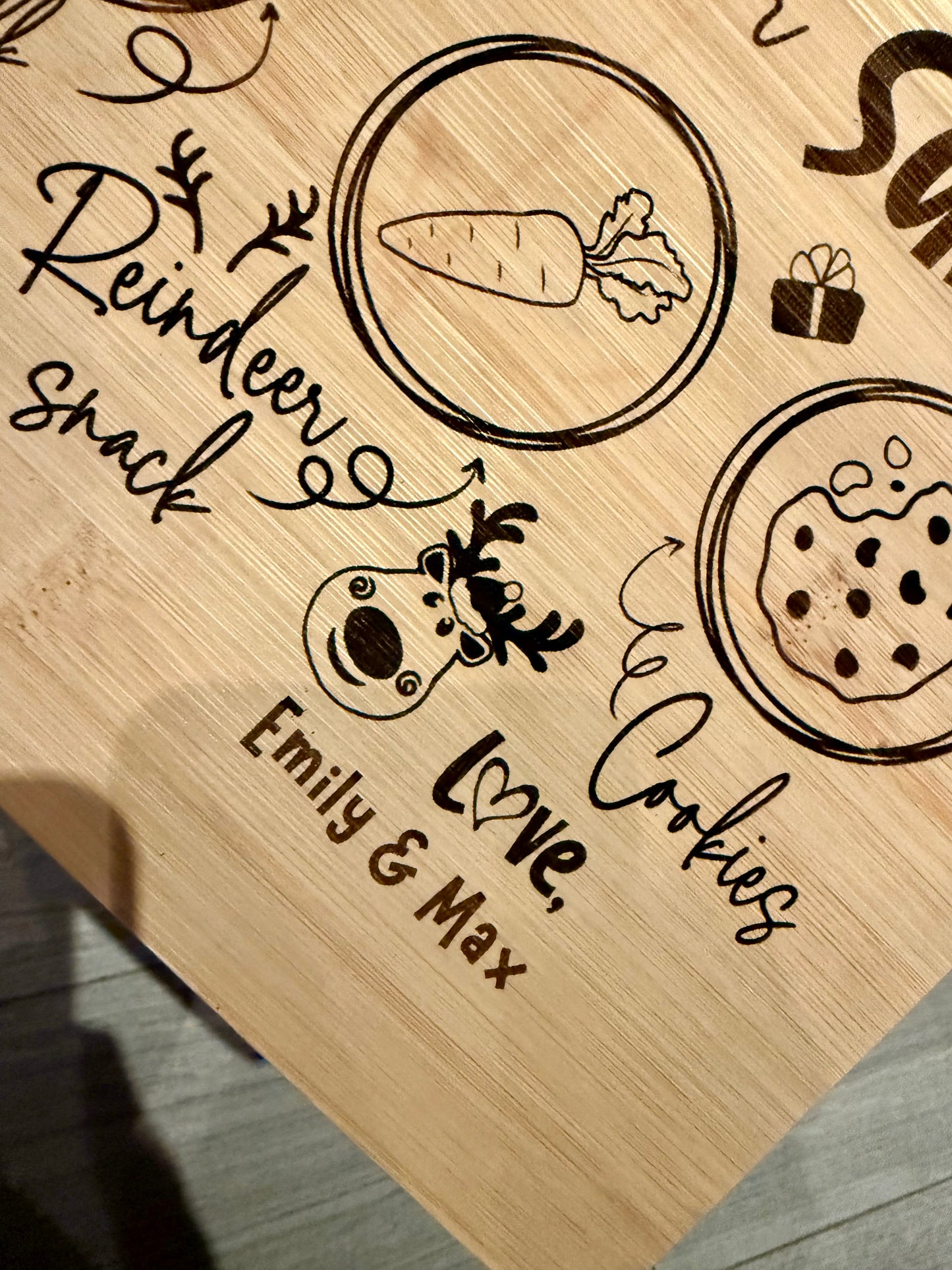 Christmas treats for santa board personalised, bamboo laser engraved