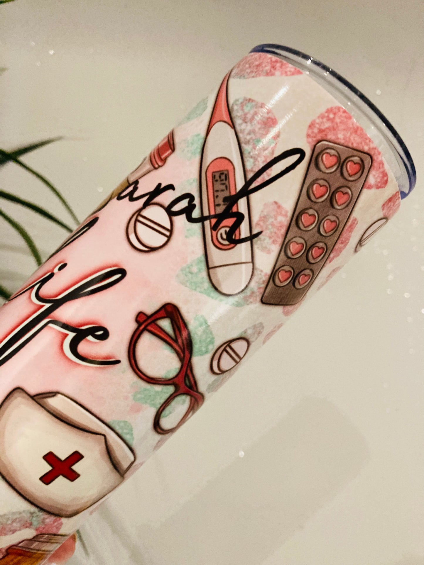 Nurse life 20oz tumbler with lid & straw personalised, straight