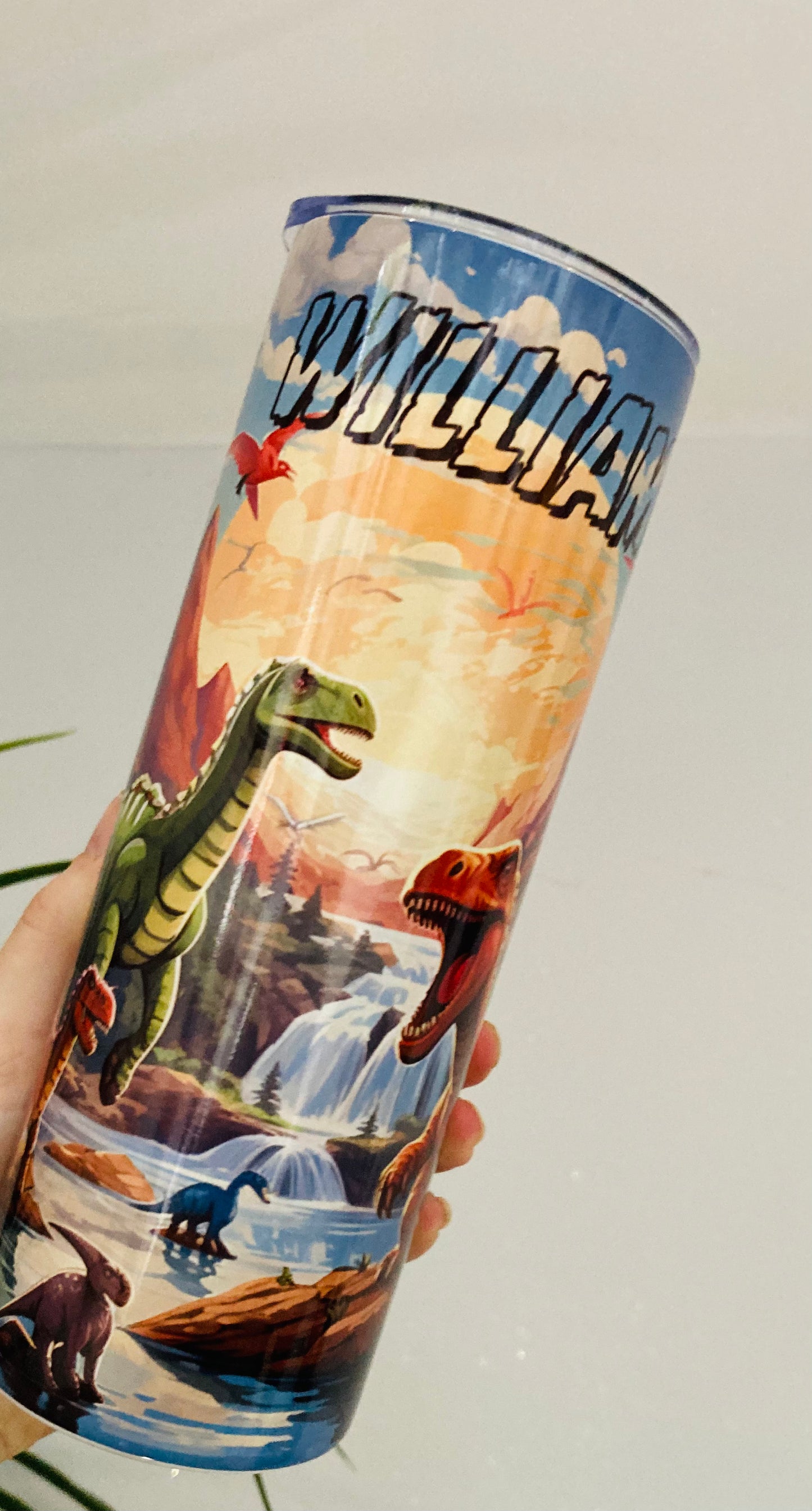 DINOSAUR 20oz tumbler with lid & straw. Personalised, straight