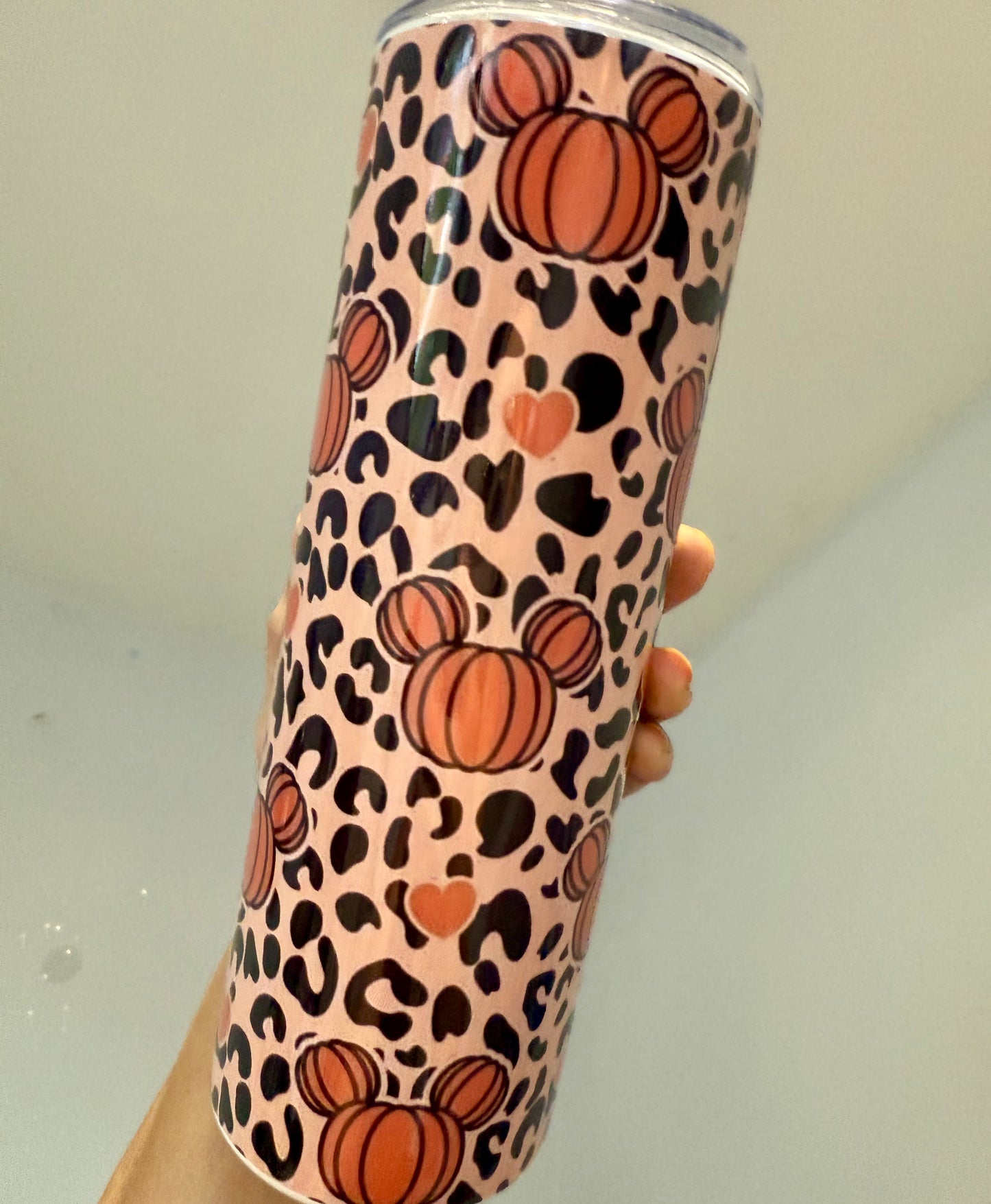 Halloween pumpkin & leopard print 20oz tumbler with lid & straw