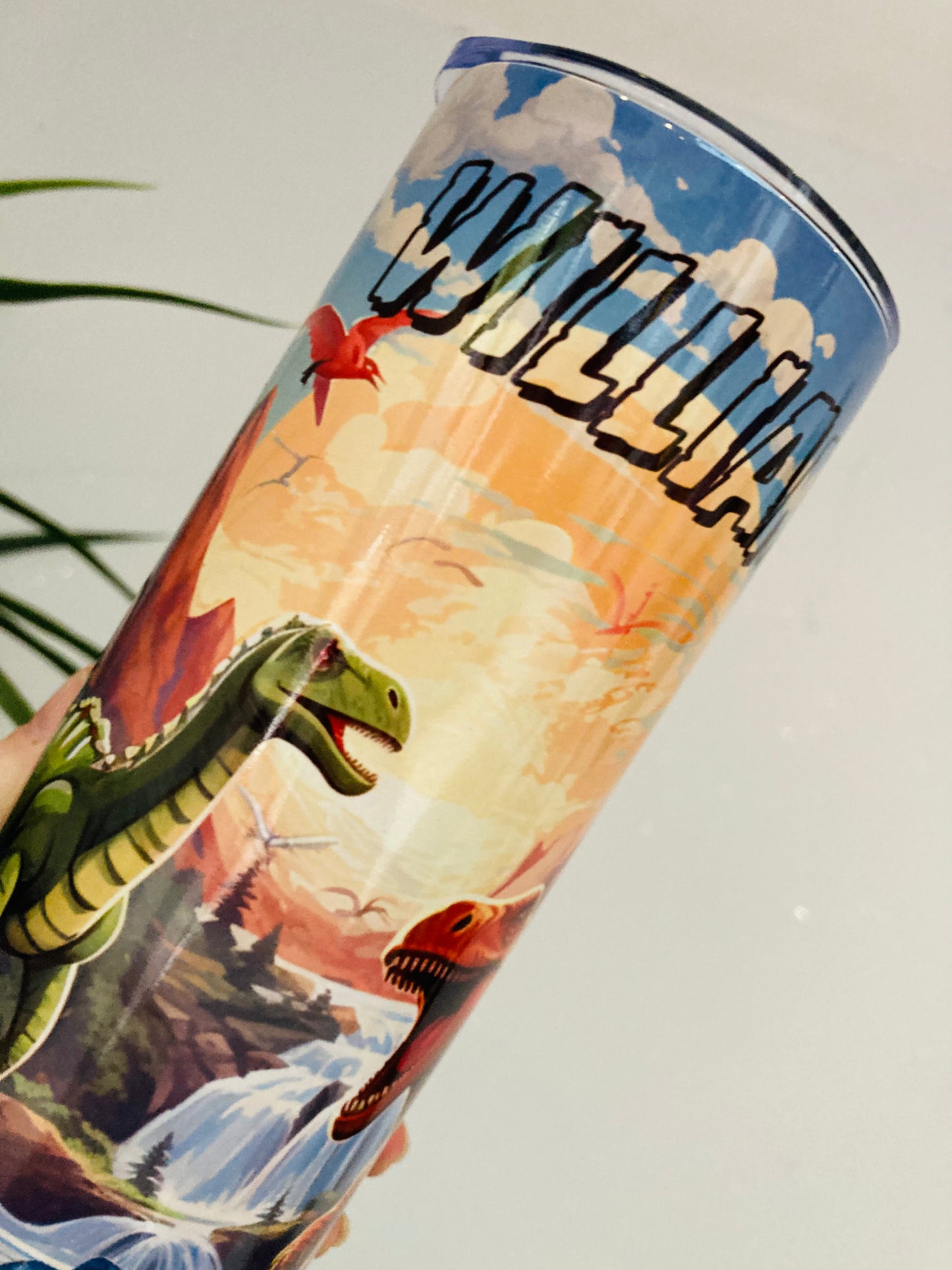 DINOSAUR 20oz tumbler with lid & straw. Personalised, straight