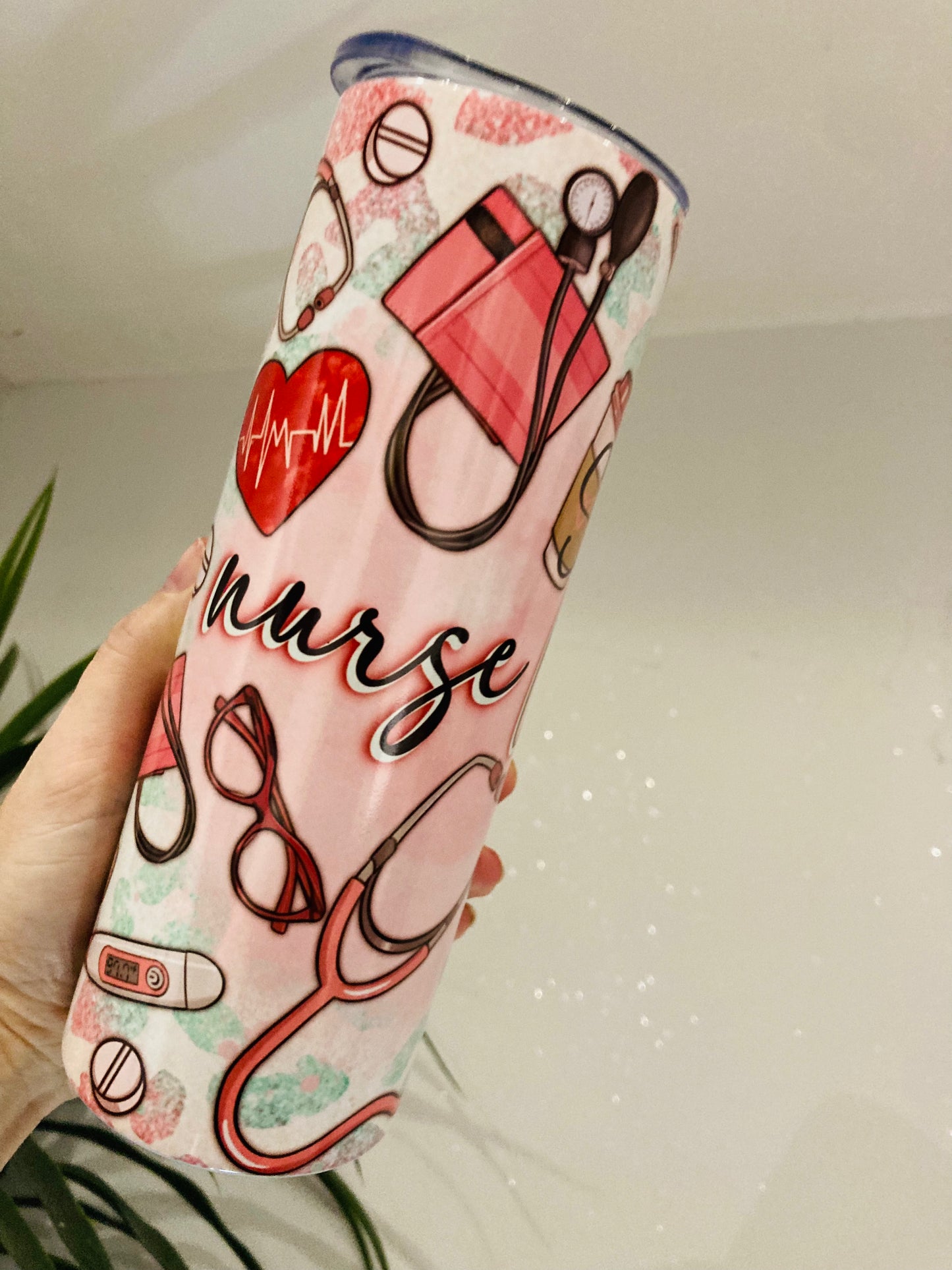 Nurse life 20oz tumbler with lid & straw personalised, straight