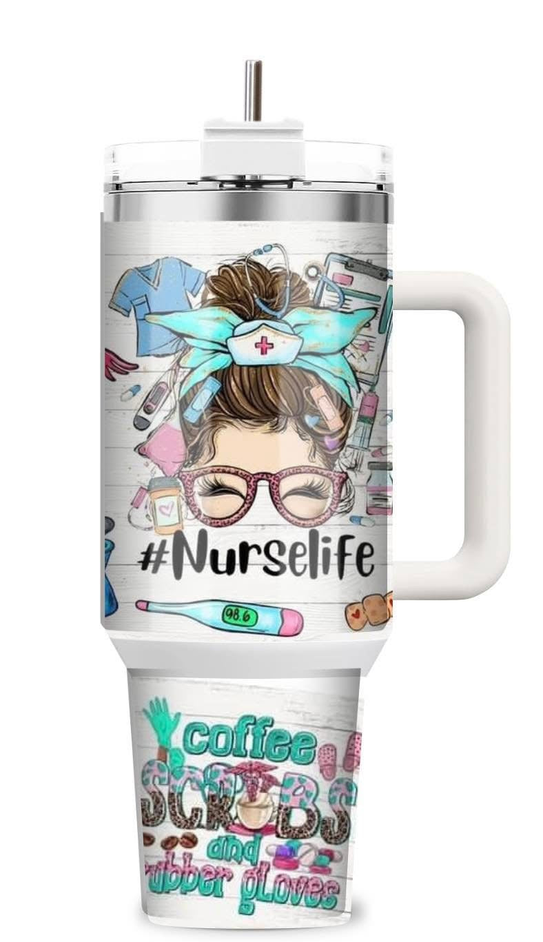 Nurse life 40oz tumbler with lid and straw