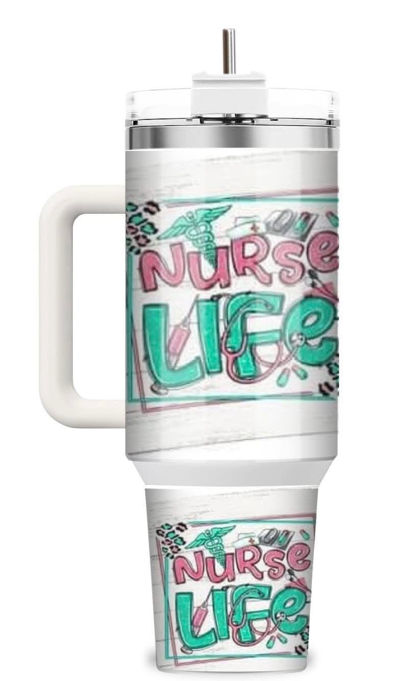 Nurse life 40oz tumbler with lid and straw