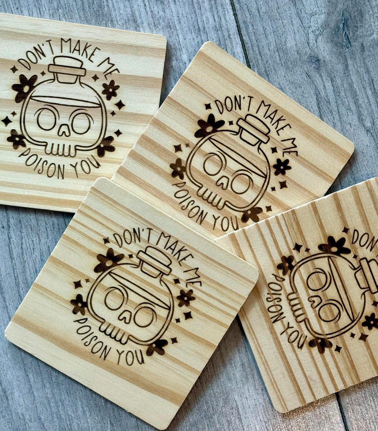 Don’t make me poison you, chopping board & coasters