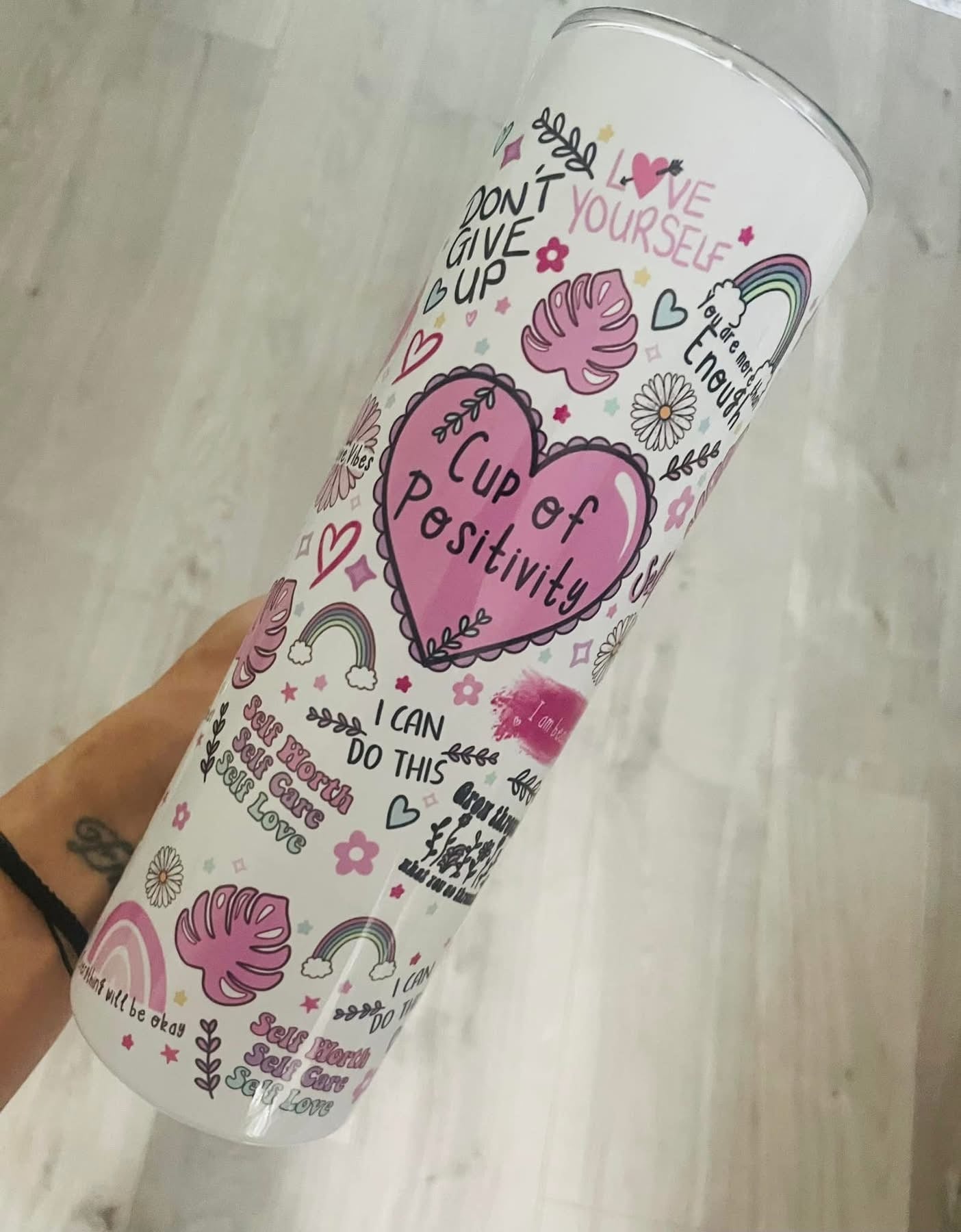 30oz tumbler, cup of positivity straight with handle