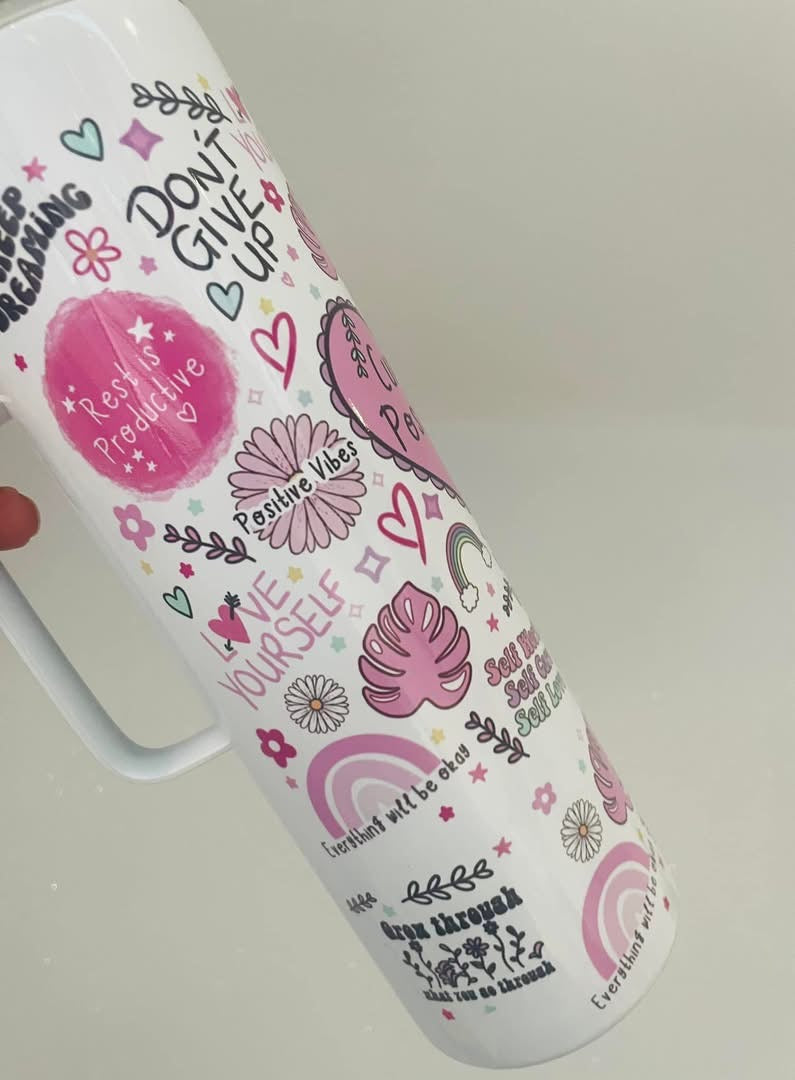 30oz tumbler, cup of positivity straight with handle