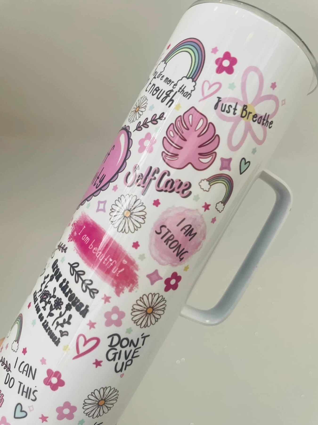 30oz tumbler, cup of positivity straight with handle