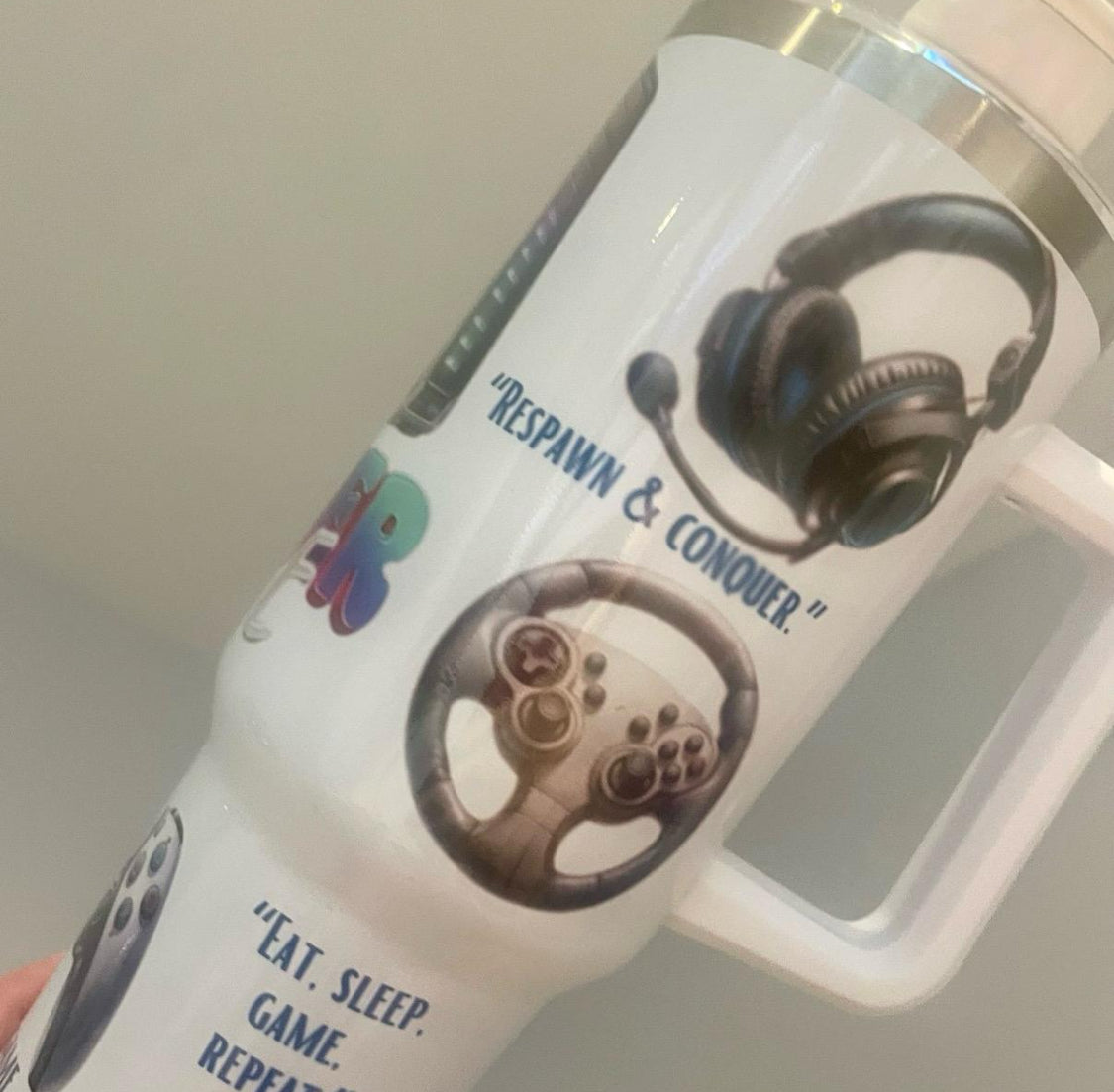 40oz gamer life tumbler personalised with name