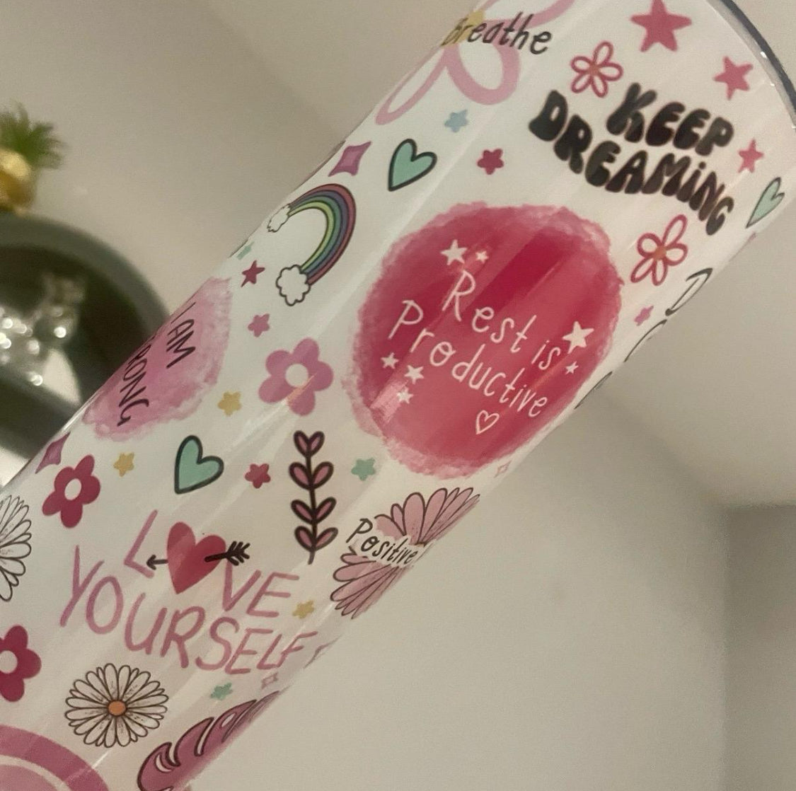 Cup of positivity-20oz tumbler with lid & straw-Positive vibes-Self Love ✌️ straight