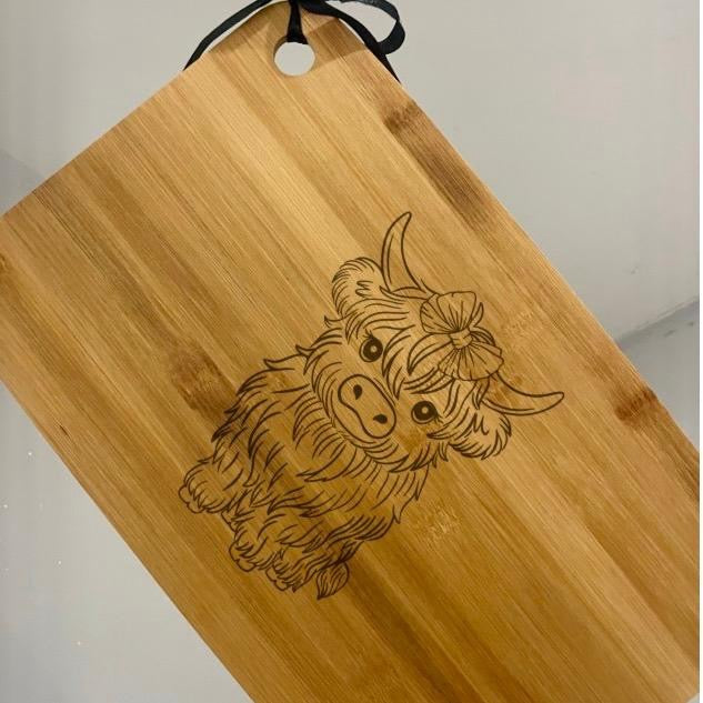 Highland Cow Gift Set - 20oz Tumbler, Bamboo Chopping Board 38x24 cm large , and 11oz Mug - Cup, Drinkware
