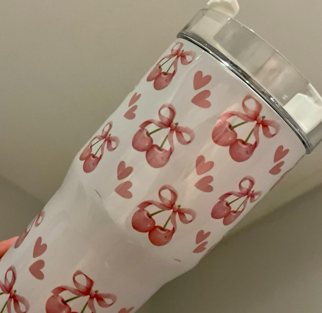Cherry & Bow Tumbler with handle Lid and Straw - 20 oz - Drinkware