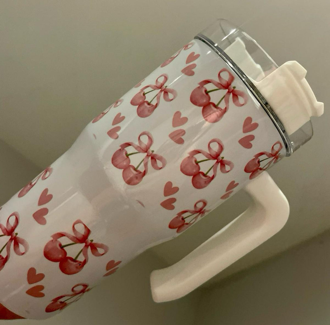 Cherry & Bow Tumbler with handle Lid and Straw - 20 oz - Drinkware