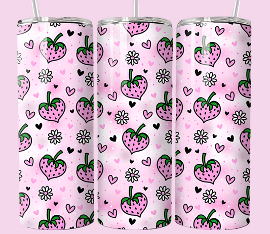 Strawberries, 20oz tumbler with lid & straw straight