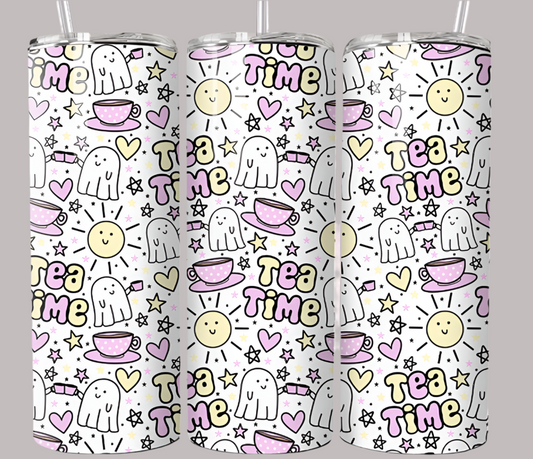 Tea time ghost, 20oz tumbler with lid & straw straight