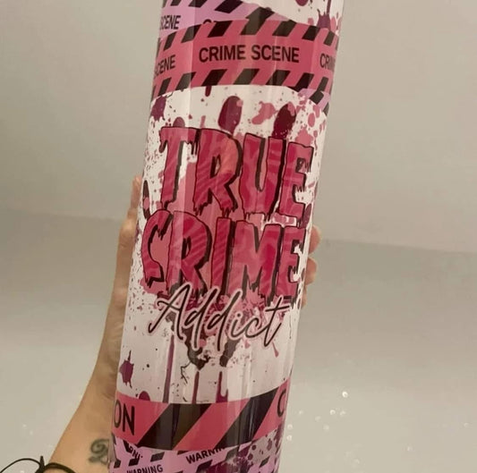 Pink true crime 20oz tumbler, straight