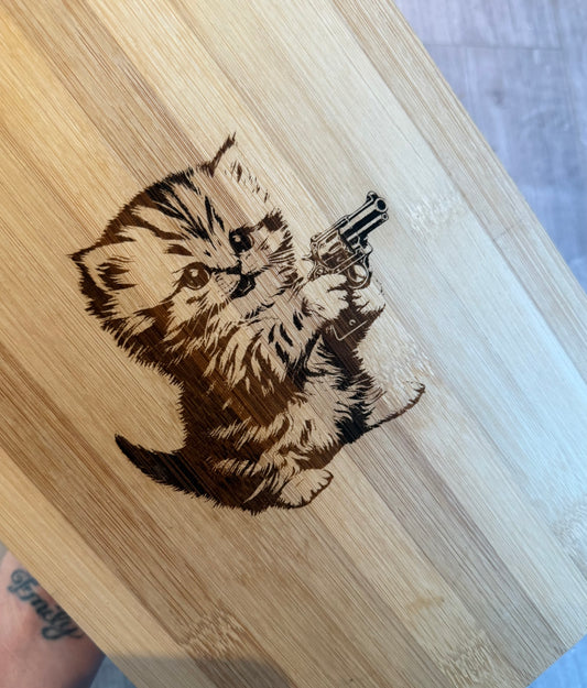 Crazy cat bamboo chopping board, kitchen accessories 20x28cm Clearance