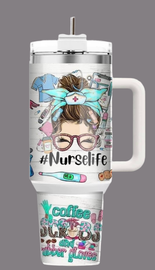 Nurse life 40oz tumbler with lid and straw