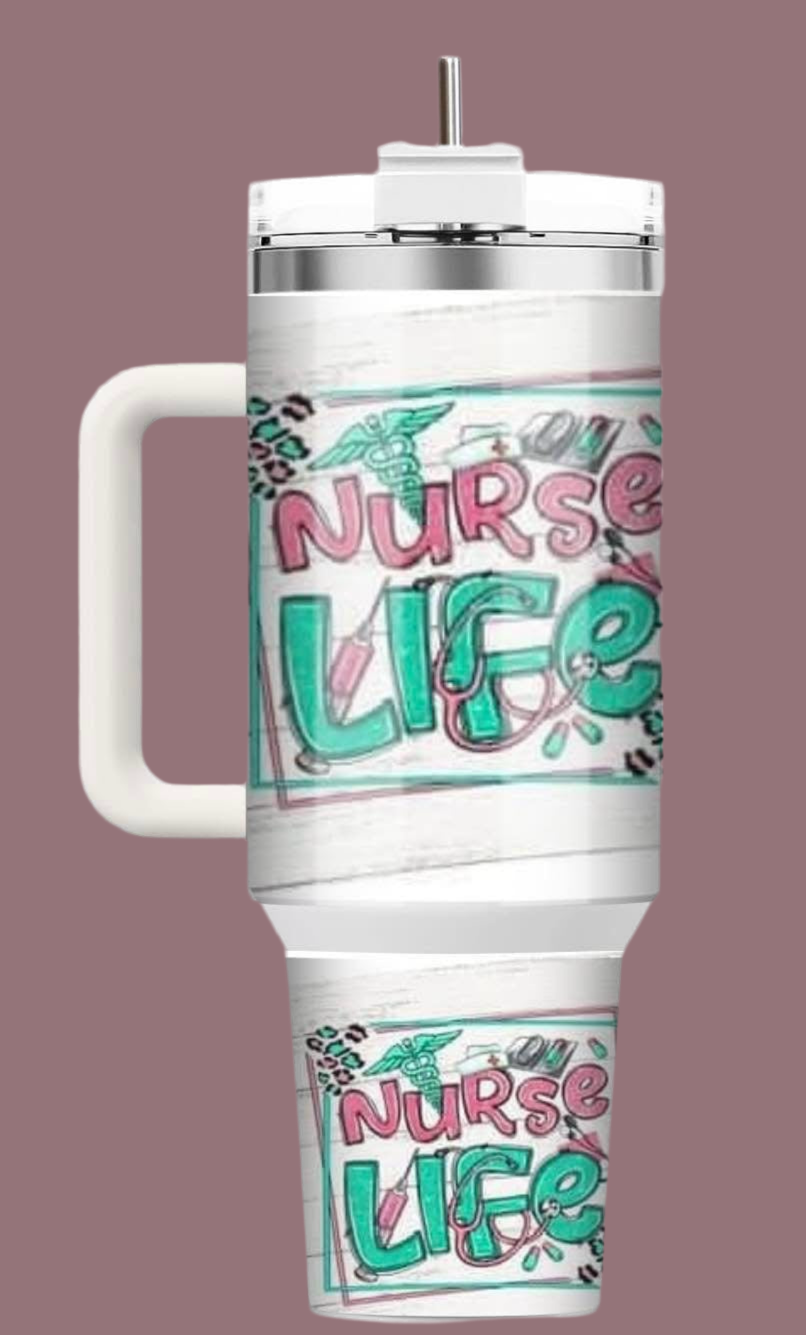 Nurse life 40oz tumbler with lid and straw