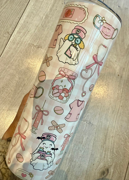 20oz tumbler Cute Ghost Nurse design  straight