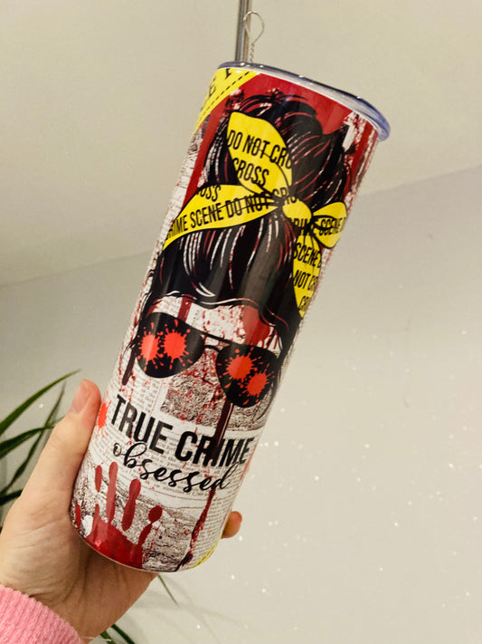 True crime obsessed horror 20oz tumbler, straight