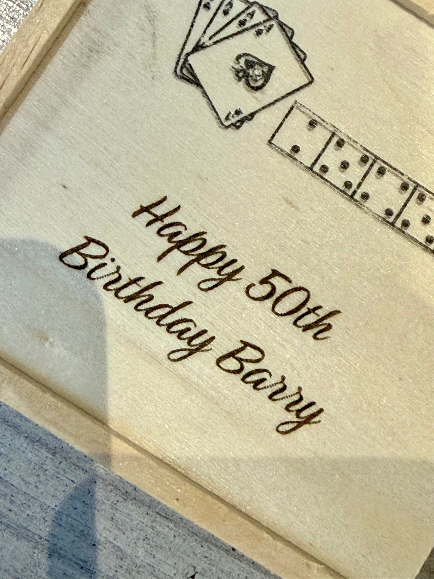 Laser engraved set dice and cards in a wooden box christmas