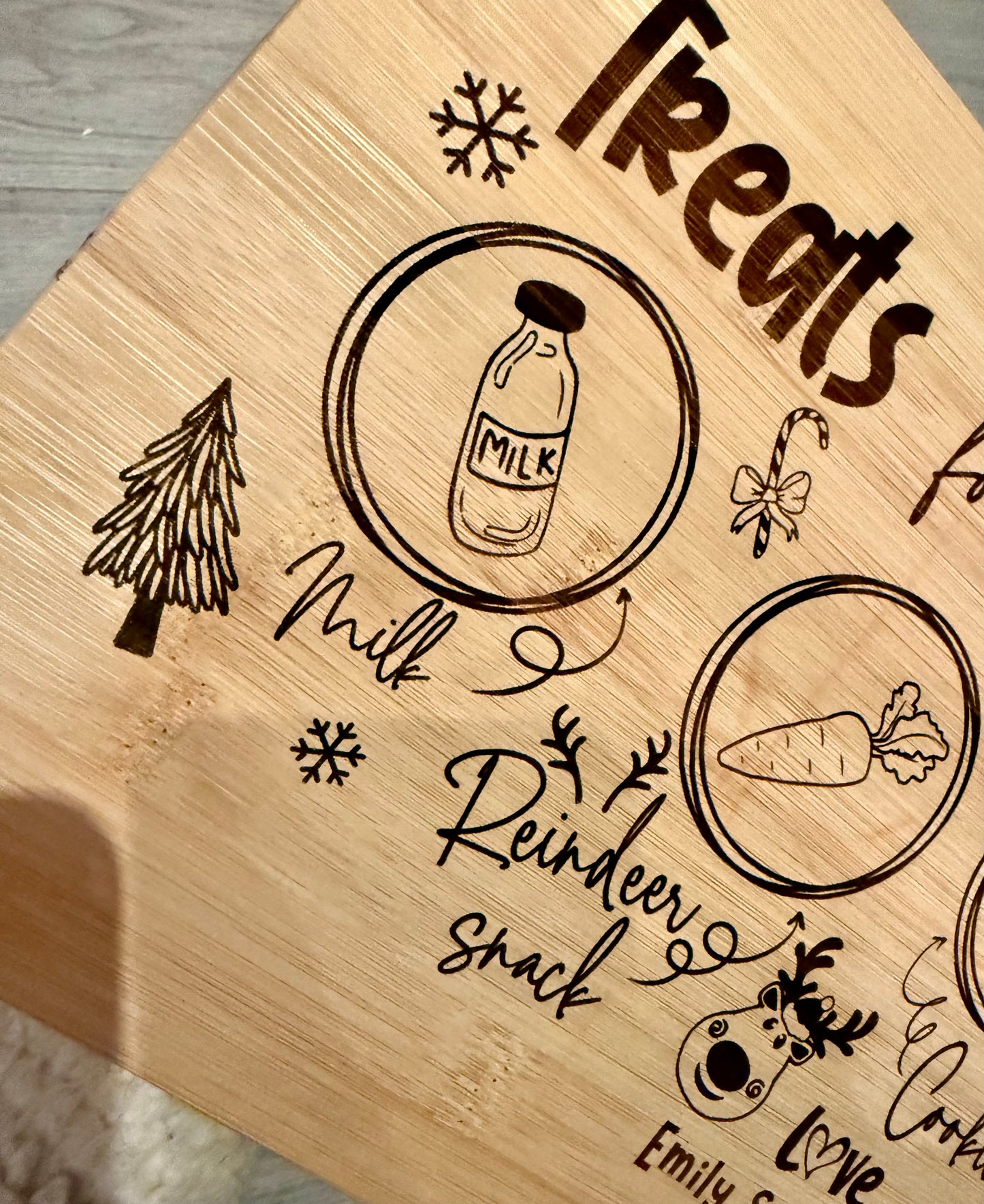 Christmas treats for santa board personalised, bamboo laser engraved