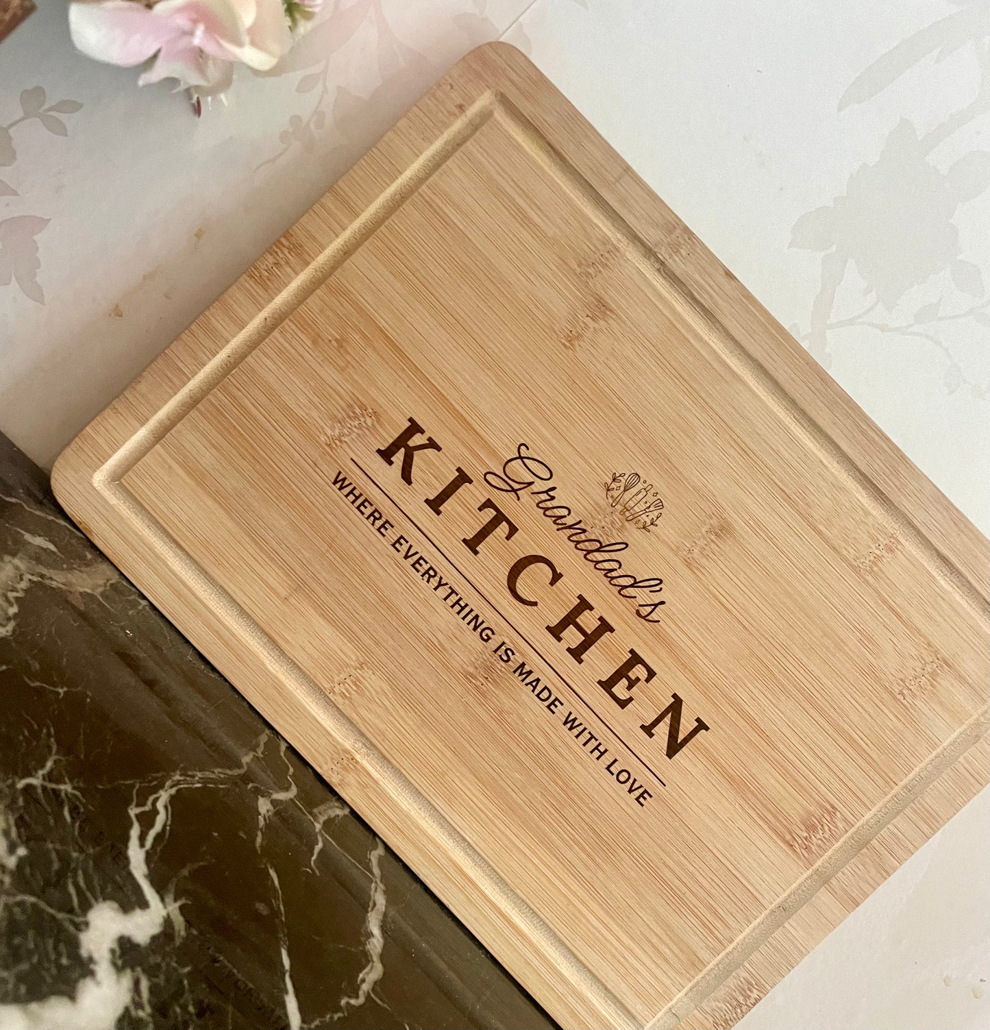 Grandads kitchen laser engraved chopping board, kitchen accessories