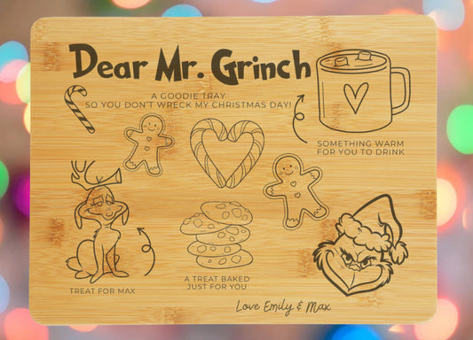 Christmas treats for santa board personalised, bamboo laser engraved