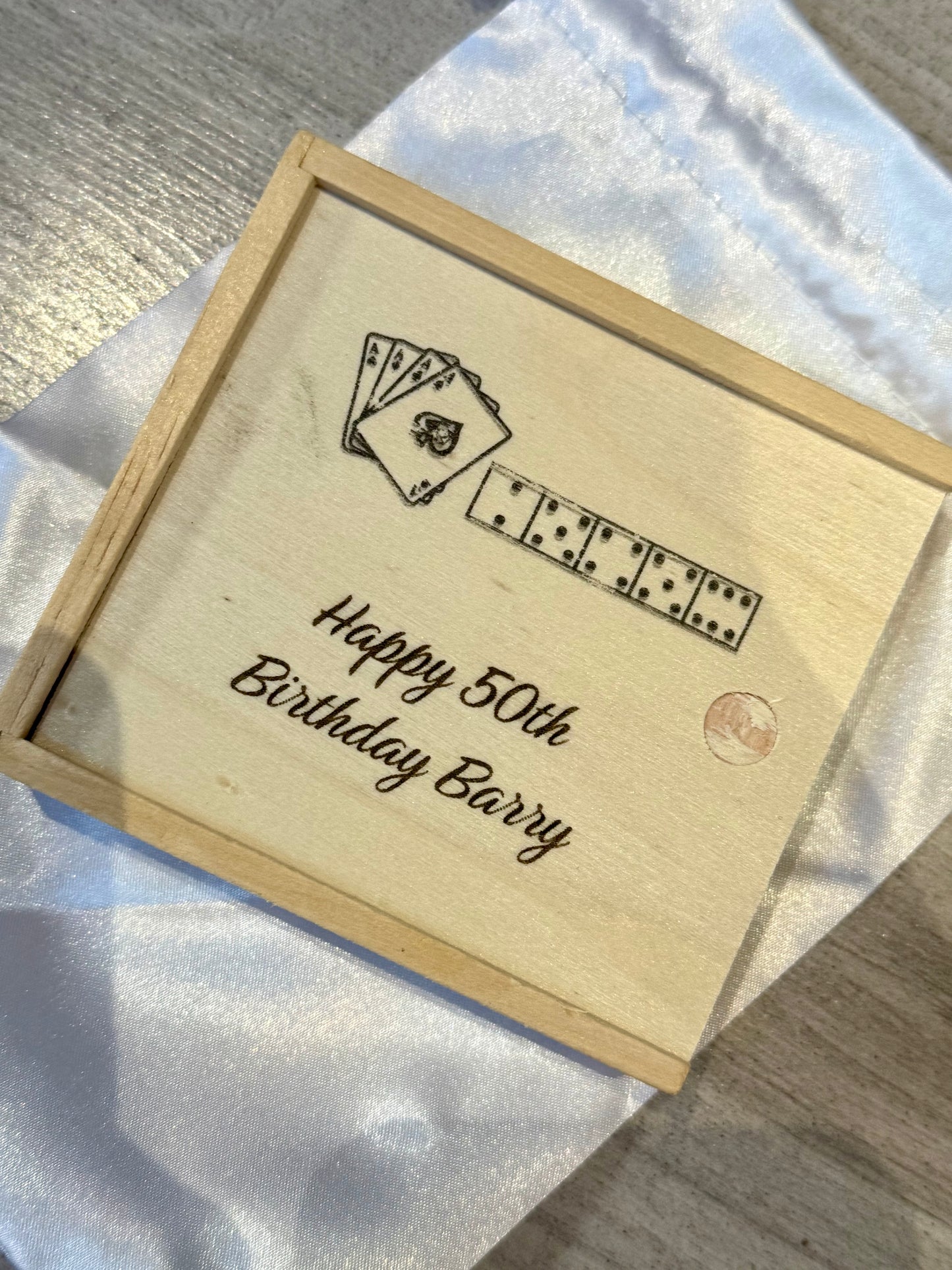 Laser engraved set dice and cards in a wooden box christmas