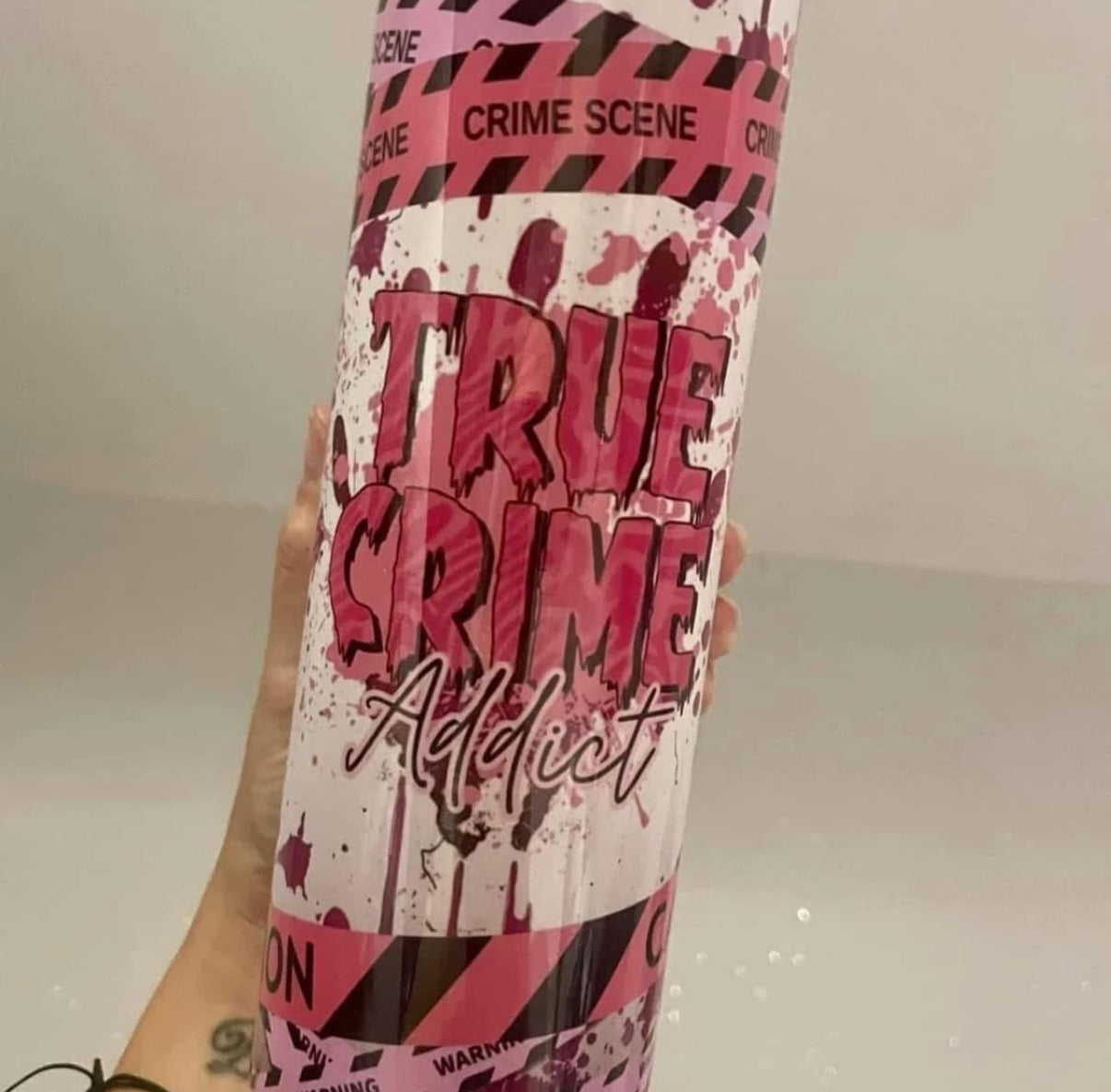 Pink True Crime 20oz tumbler straight