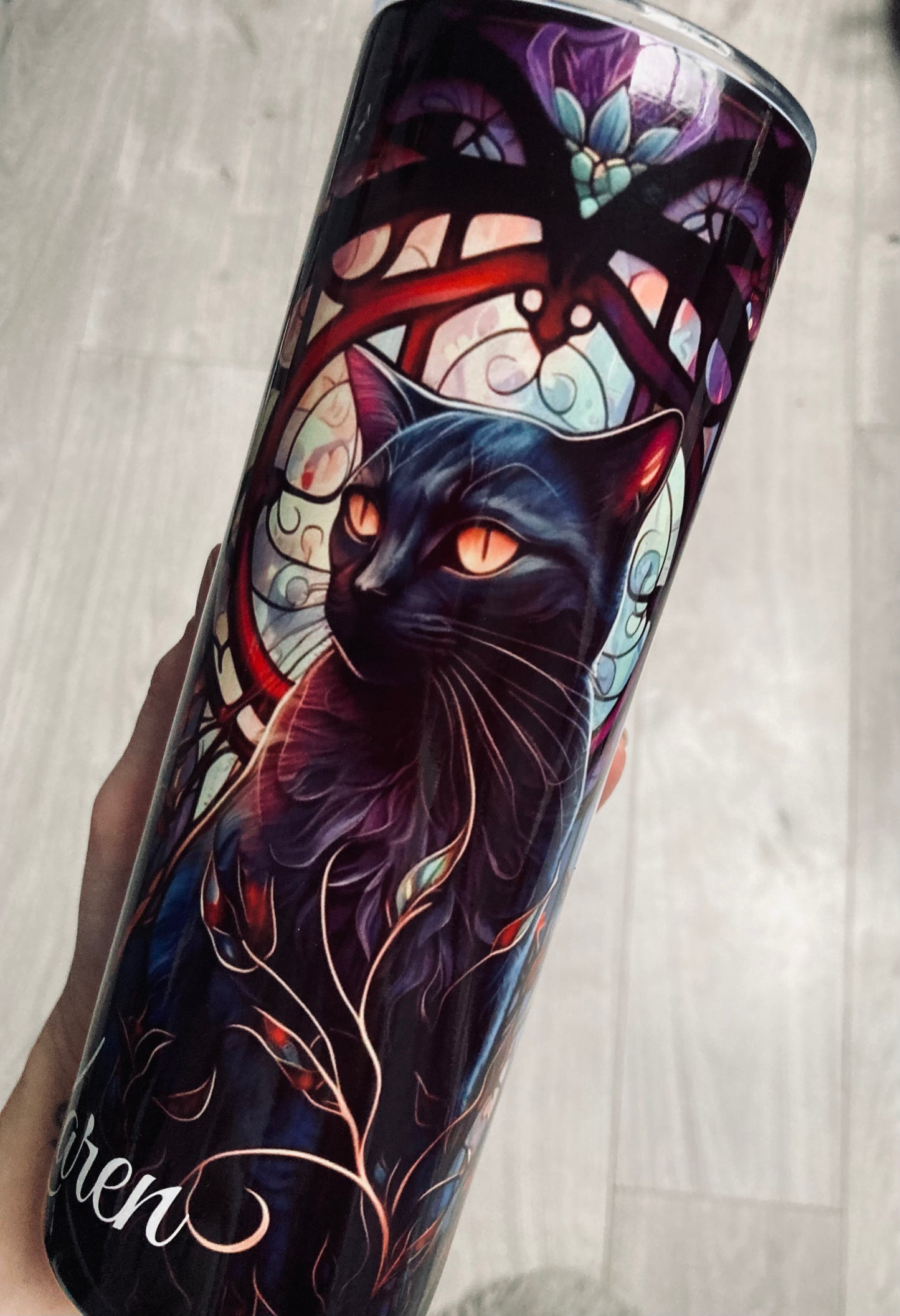 The black cat personalised tumbler 20oz, straight