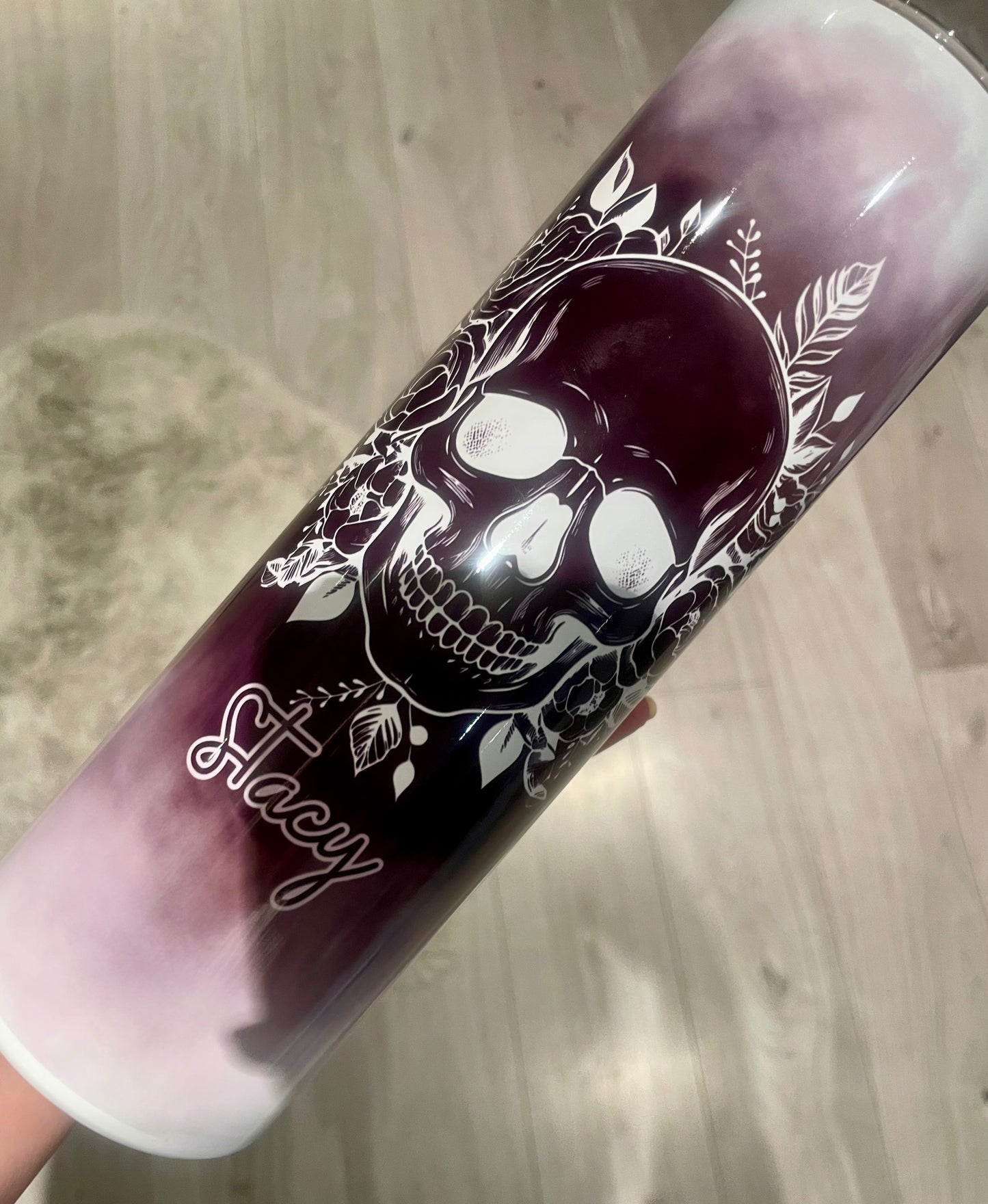 30oz skull personalised tumbler, straight with handle