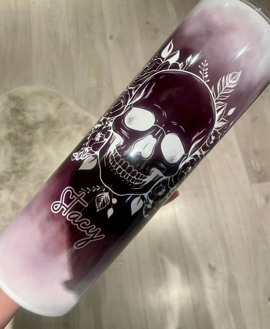 30oz skull personalised tumbler, straight with handle