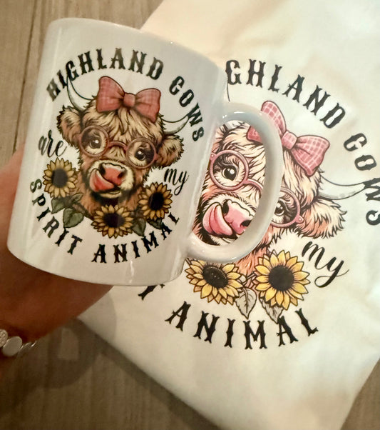 Highland cow’s are my spirit animal adult t-shirt and mug set, mother’s day gift idea, highland cow set