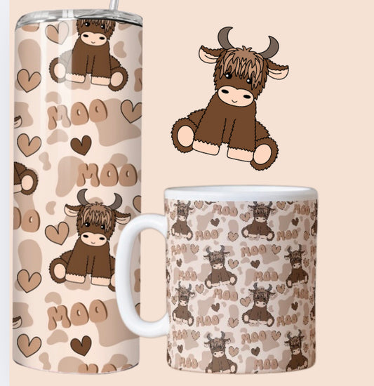 Higland cow 20oz tumbler & mug gift set straight