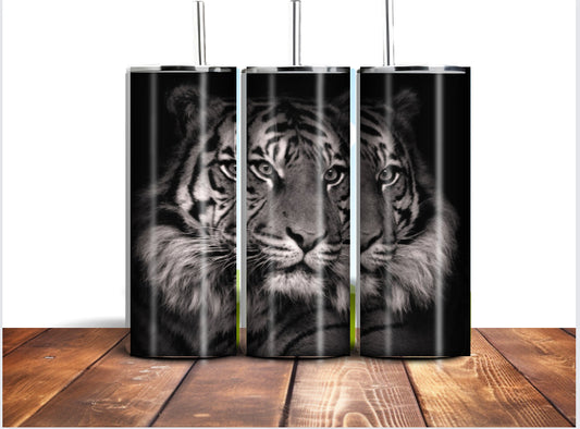 Tiger black and white 20oz tumbler with lid and straw- Animal, straight