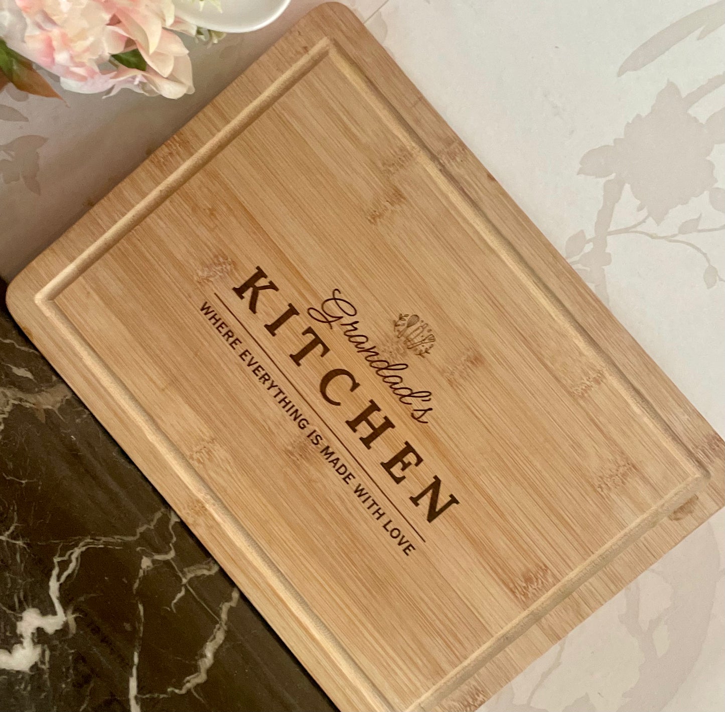 Grandads kitchen laser engraved chopping board, kitchen accessories