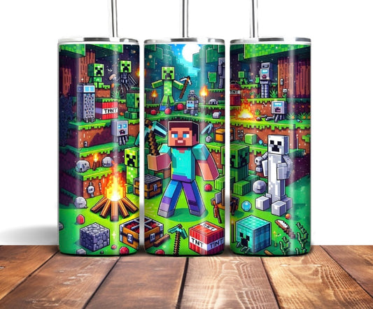 Minecraft theme 20oz tumbler with lid and straw straight