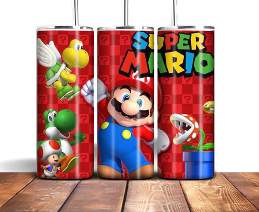 Mario theme gamer 20oz tumbler with lid and straw straight