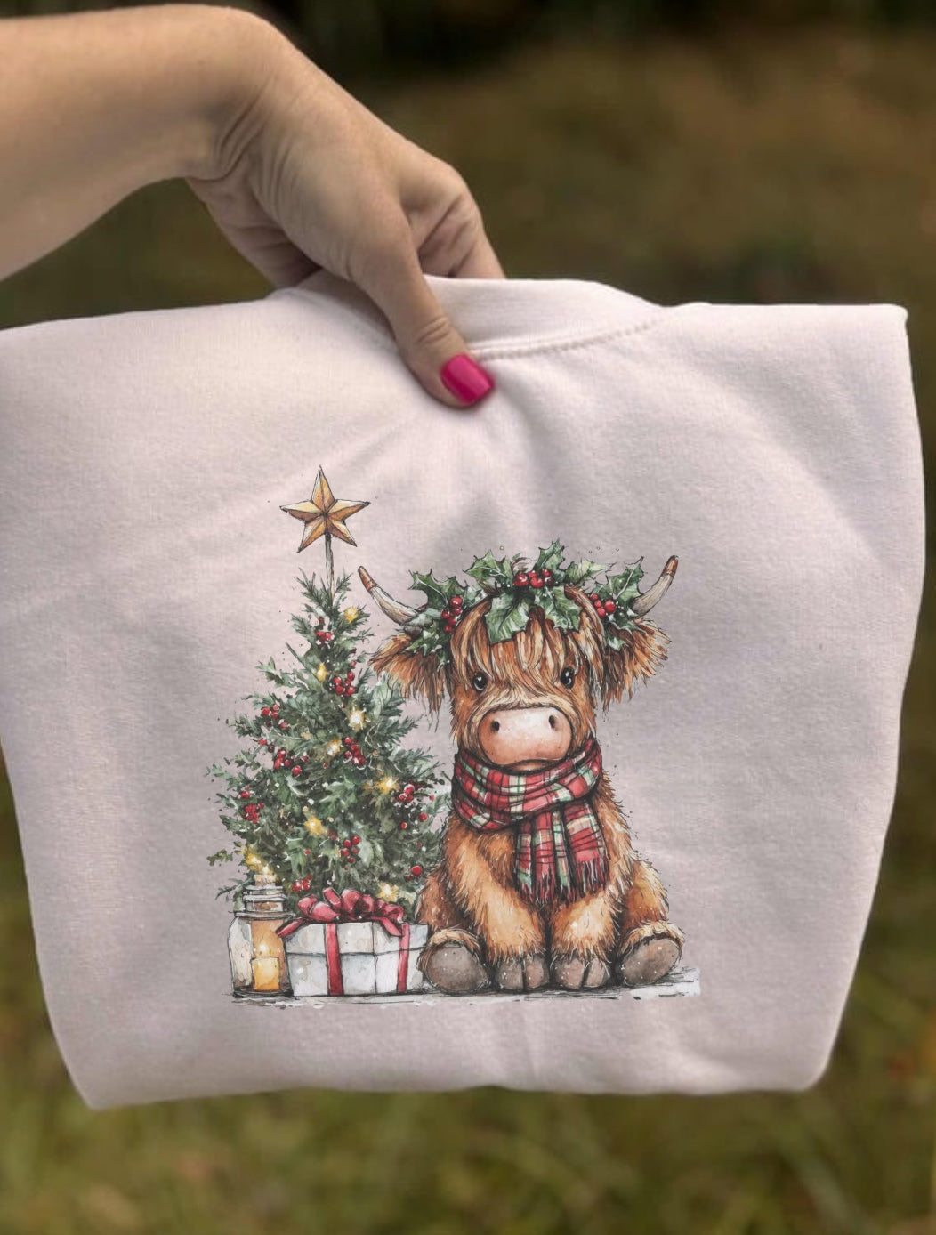 Adults white highland cow christmas jumper
