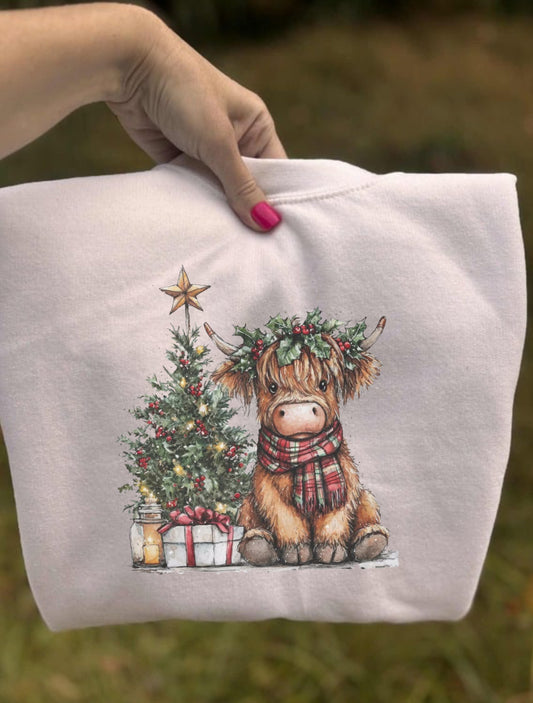 Adults white highland cow christmas jumper
