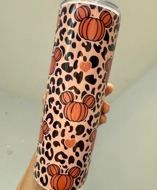 Halloween pumpkin & leopard print 20oz tumbler with lid & straw